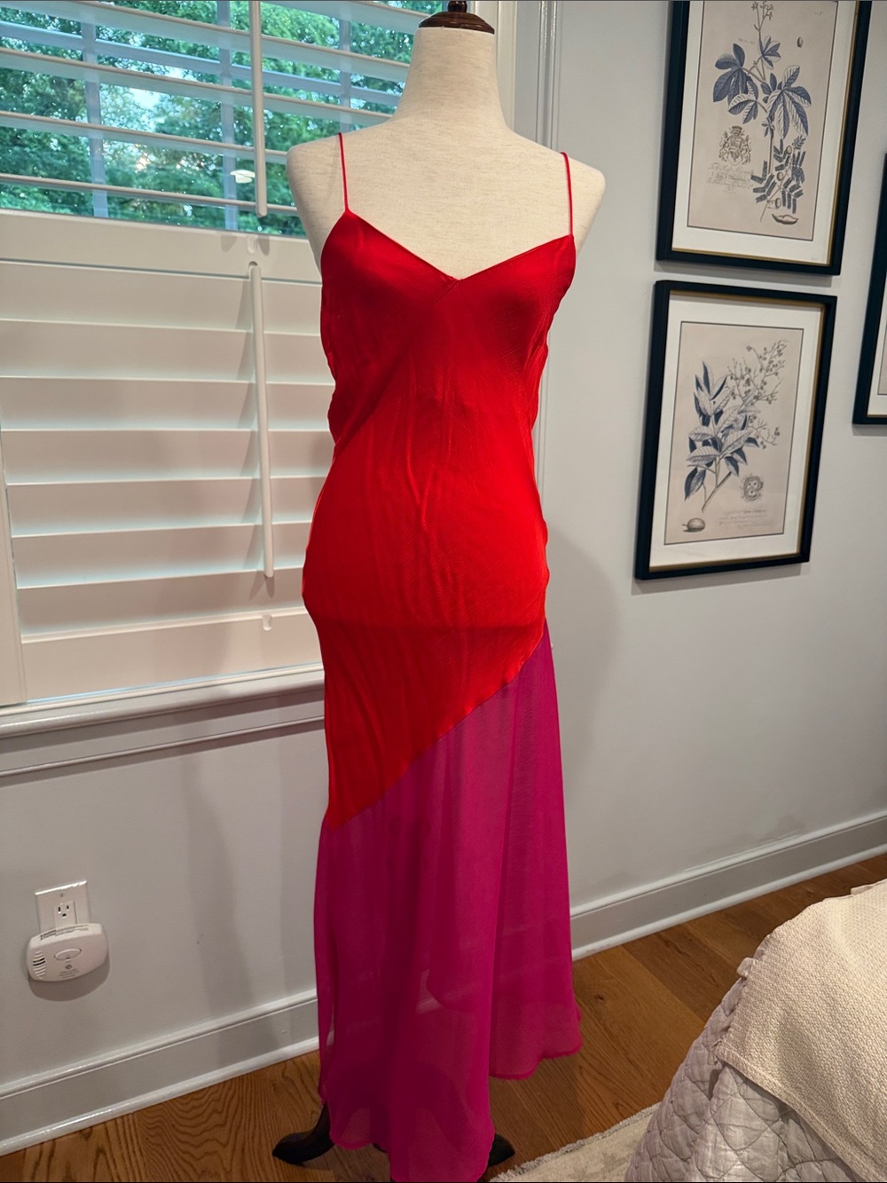 Mango Two-Tone Red and Pink Asymmetrical Slip Dress